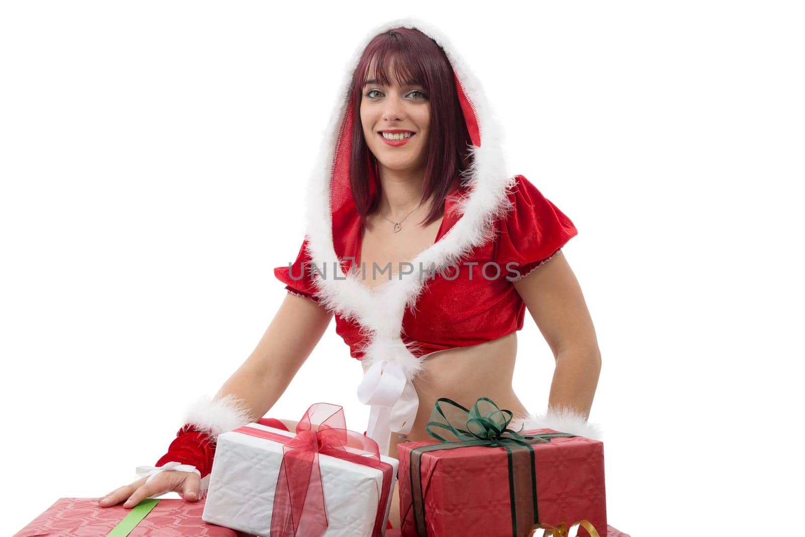 a portrait of beautiful  girl wearing santa claus clothes