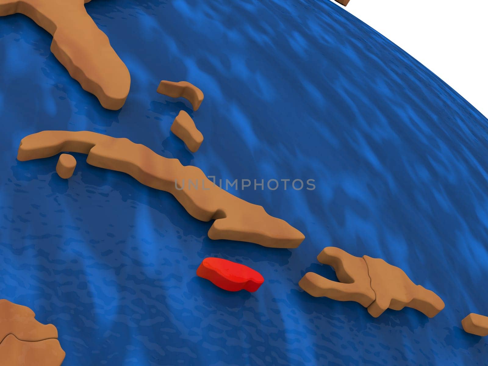 Map of Jamaica on wooden globe. 3D illustration
