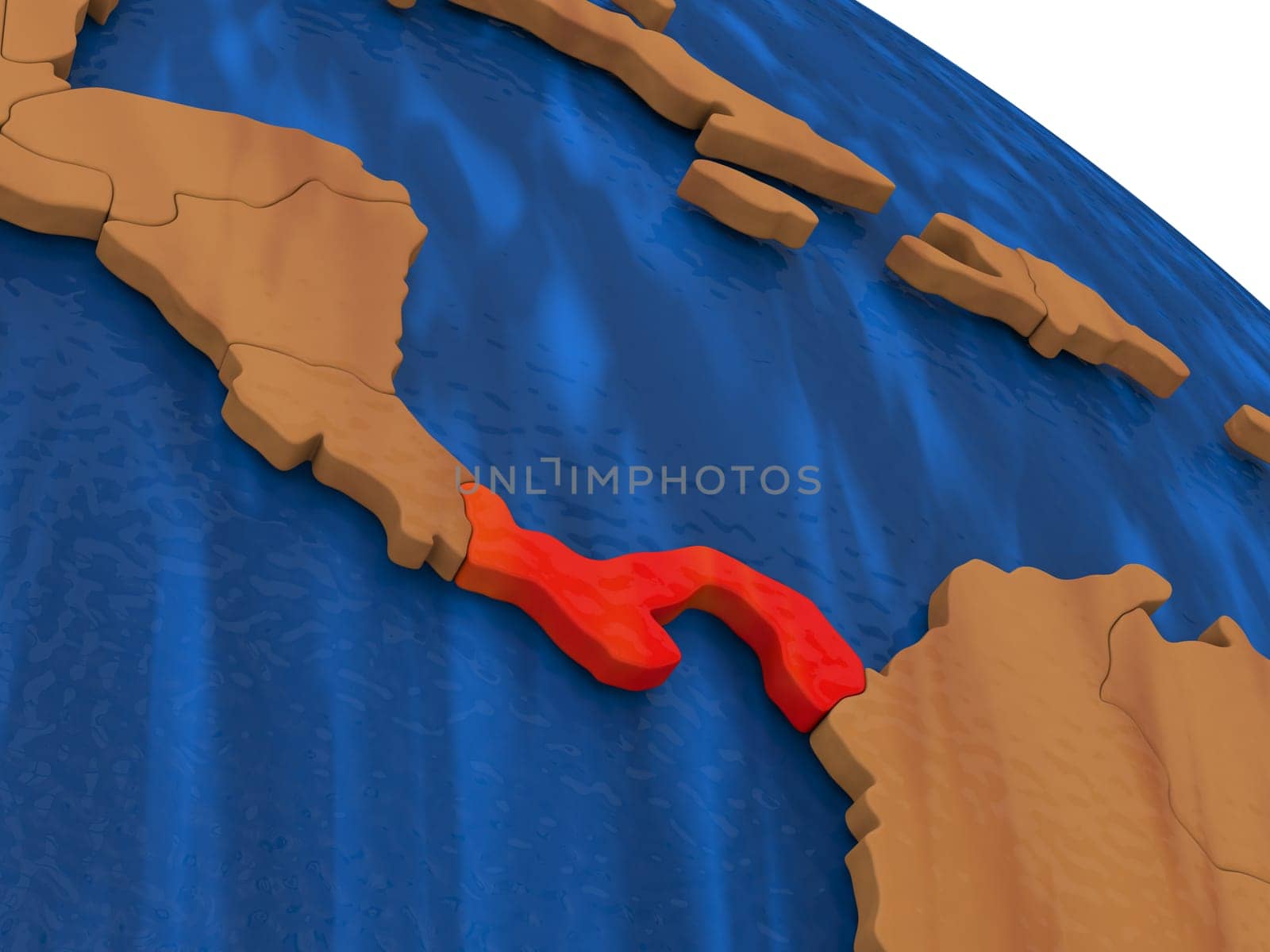 Map of Panama on wooden globe. 3D illustration