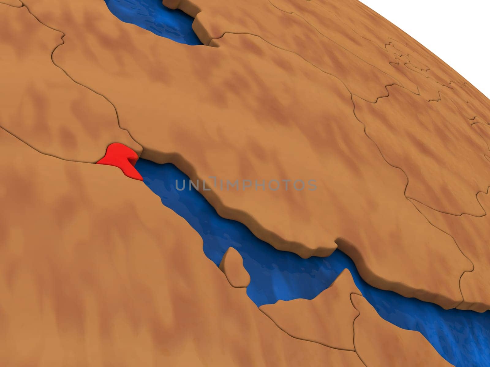 Map of Kuwait on wooden globe. 3D illustration