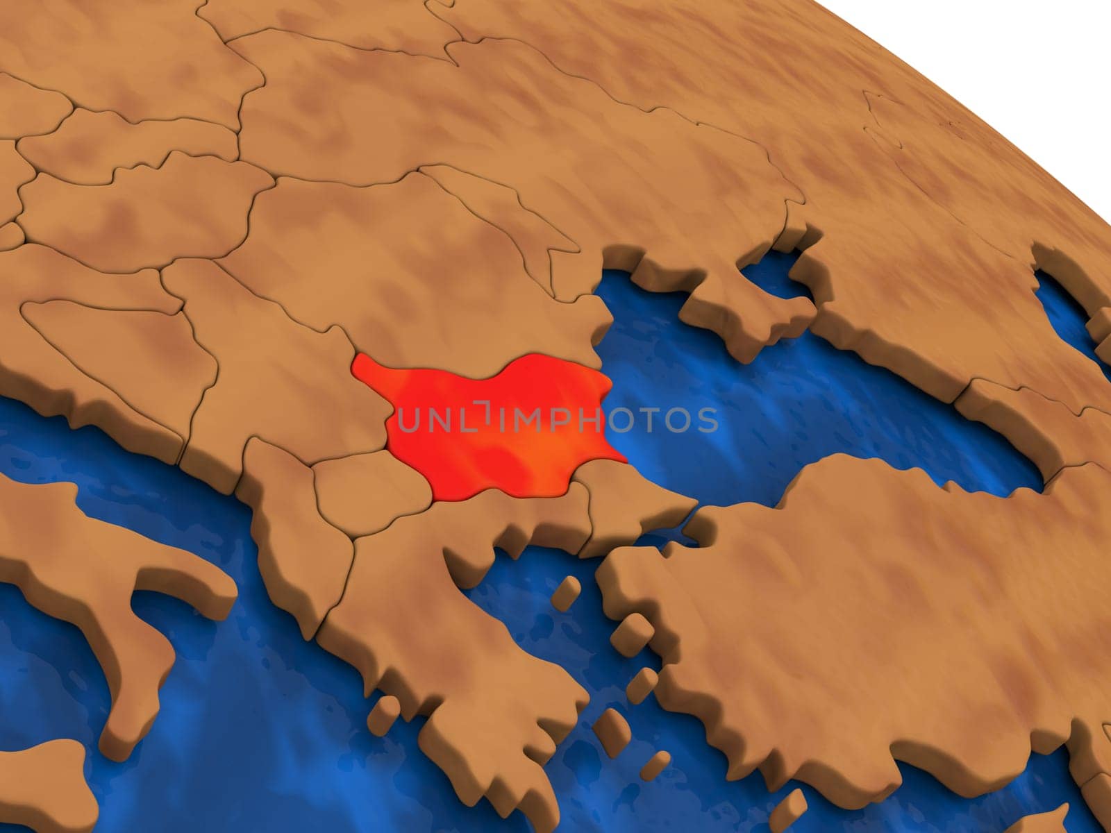 Map of Bulgaria on wooden globe. 3D illustration