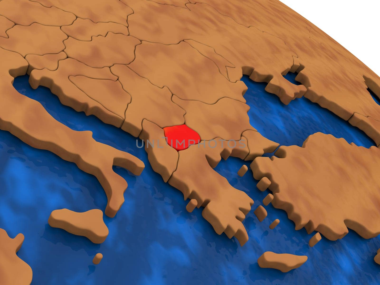 Map of Macedonia on wooden globe. 3D illustration