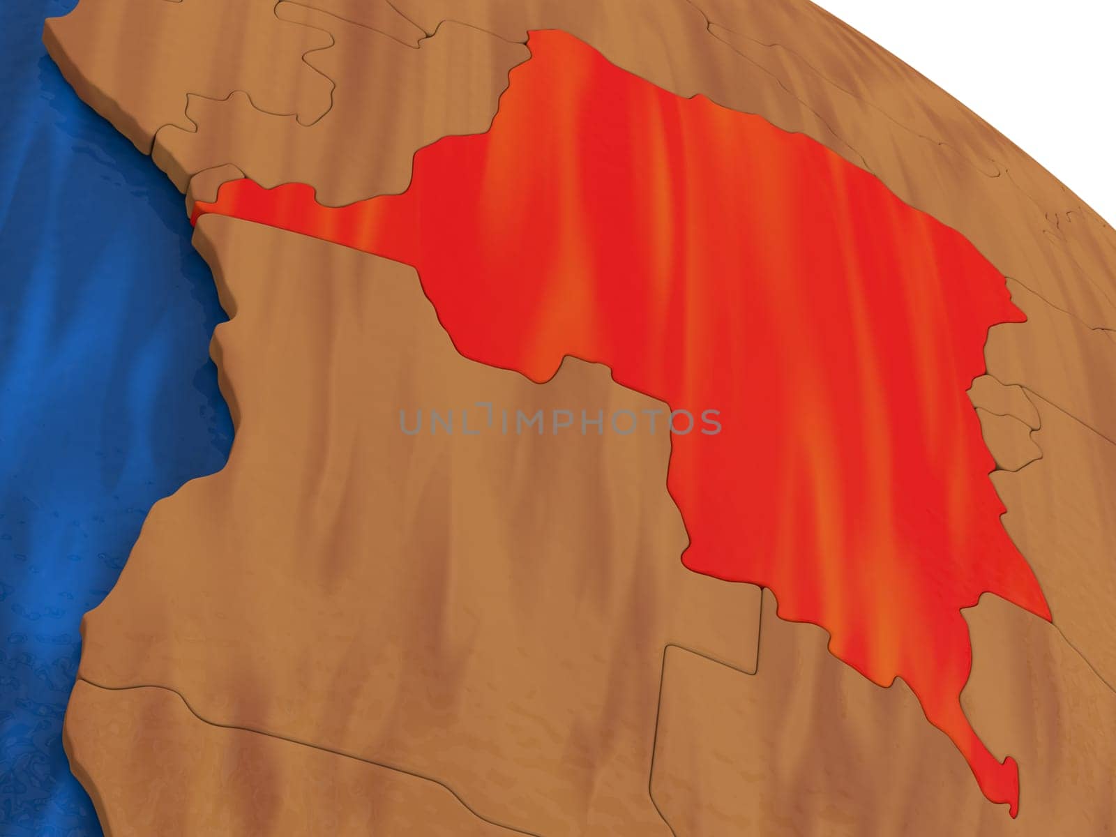Map of Democratic Republic of Congo on wooden globe. 3D illustration