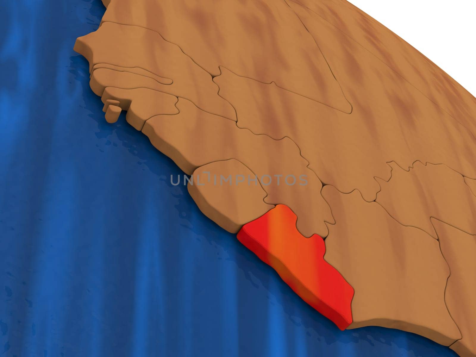 Map of Liberia on wooden globe. 3D illustration