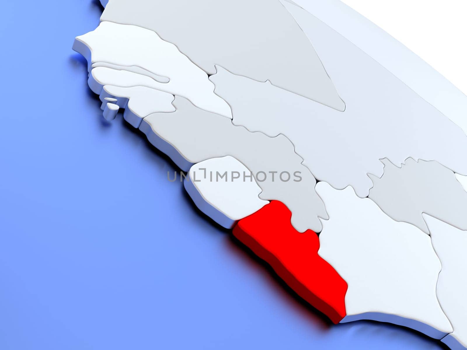 Map of Liberia on elegant silver 3D globe with blue oceans. 3D illustration