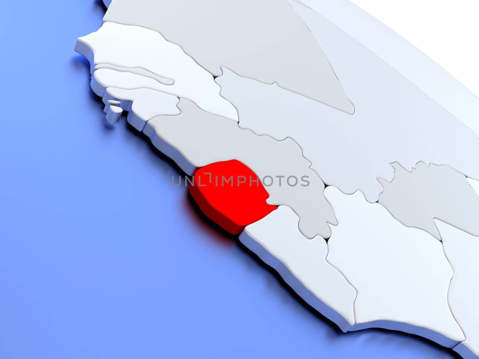 Map of Sierra Leone on elegant silver 3D globe with blue oceans. 3D illustration