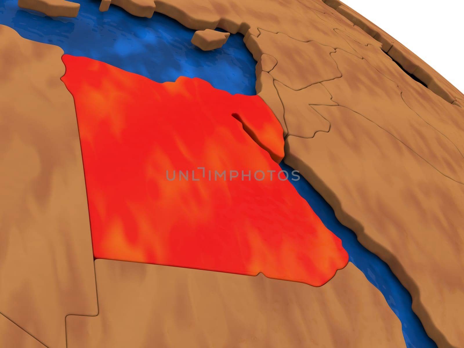 Map of Egypt on wooden globe. 3D illustration