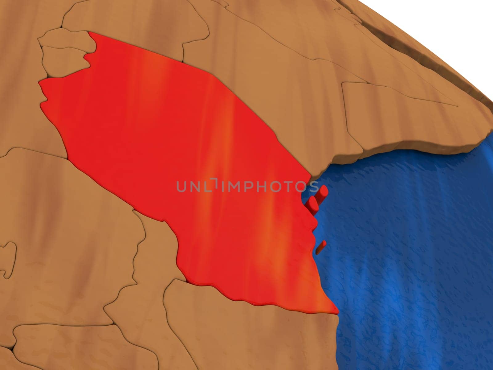Map of Tanzania on wooden globe. 3D illustration