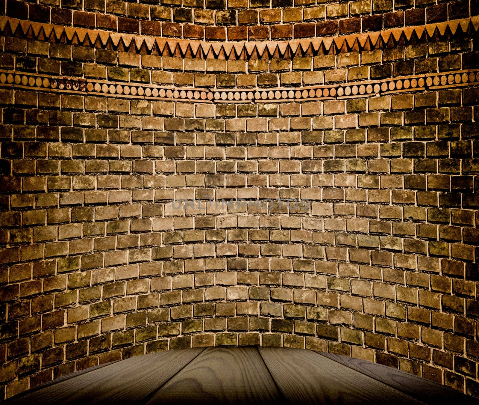 interior with an old brick wall and wooden floor