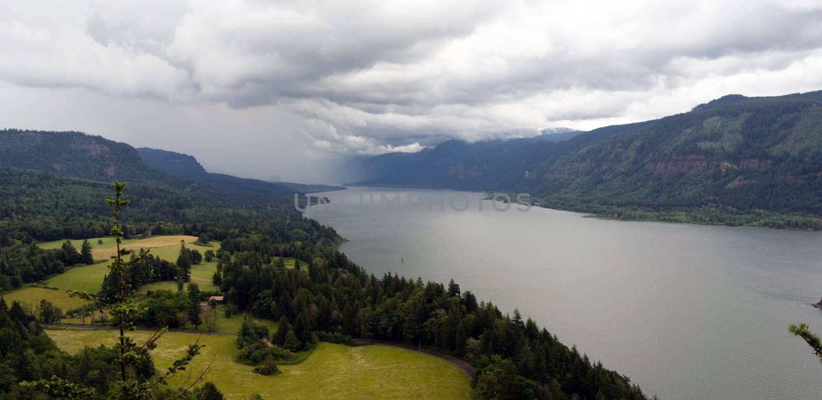 Storm clouds lterally engulf the Columbia River Gorge