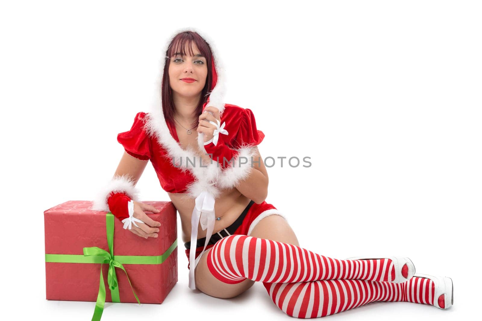 a santa girl in christmas concept isolated on white