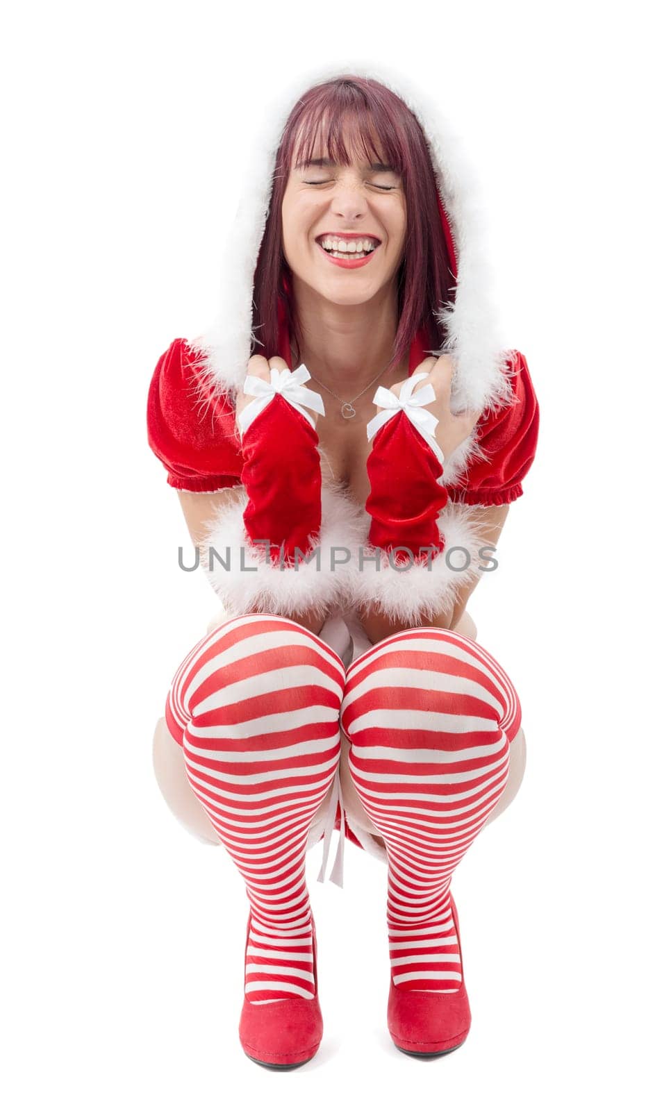 funny santa girl in christmas concept isolated on white