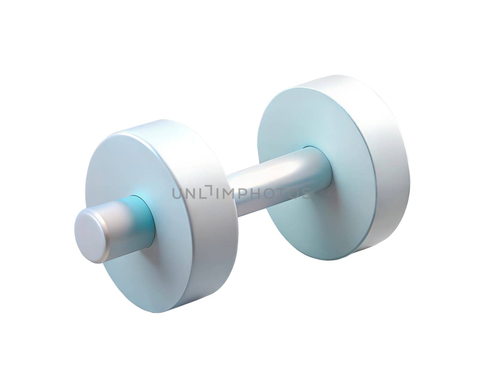 A sleek and modern holographic 3D icon of a dumbbell, designed with smooth curves and a minimalistic style, isolated on white background. Ideal for fitness, health, and wellness-related content.