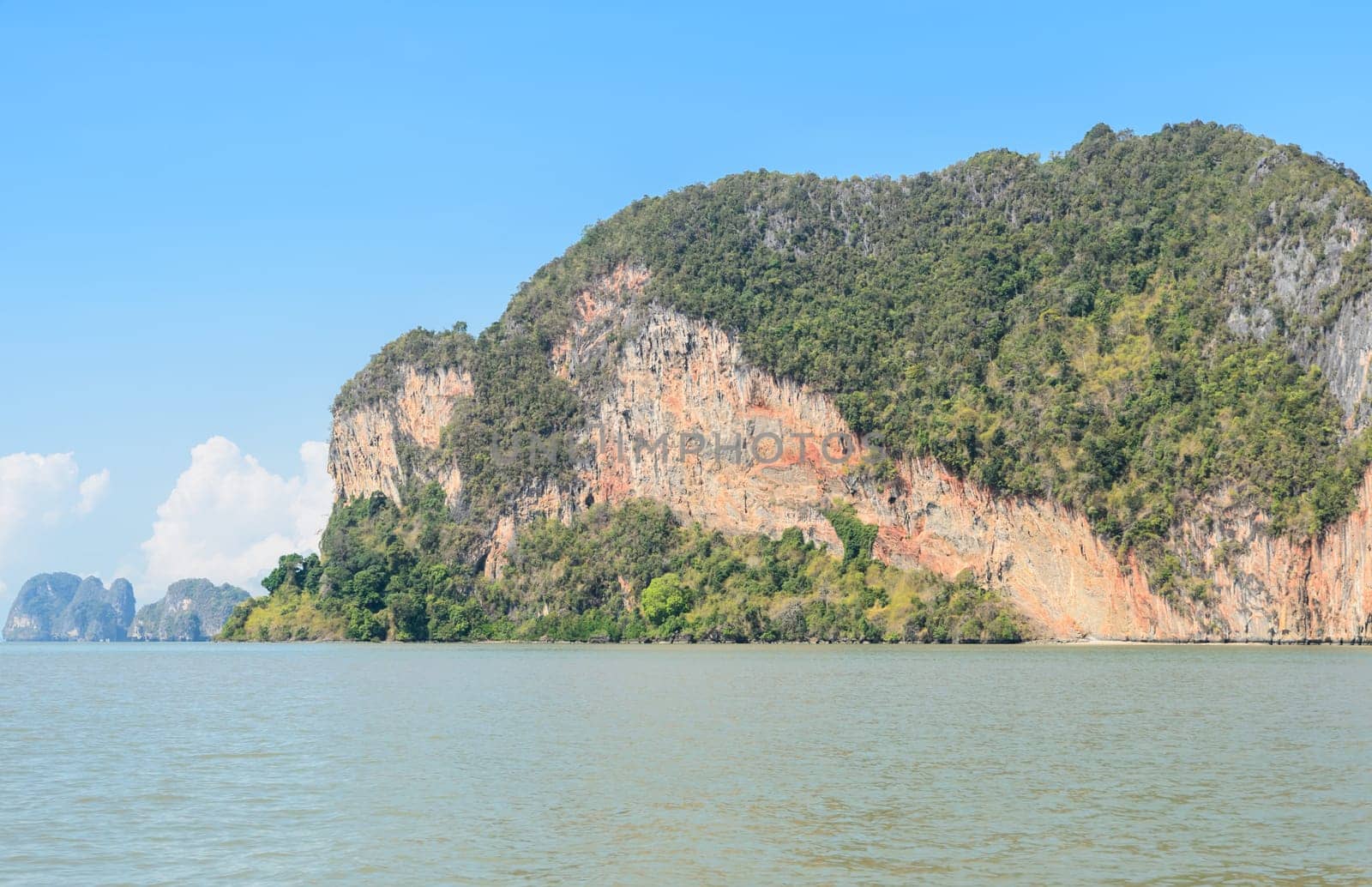 Landscapes of limestone island in Phang Nga Bay National Park, Thailand. Imagine as Wild boar and tiger image on cliff