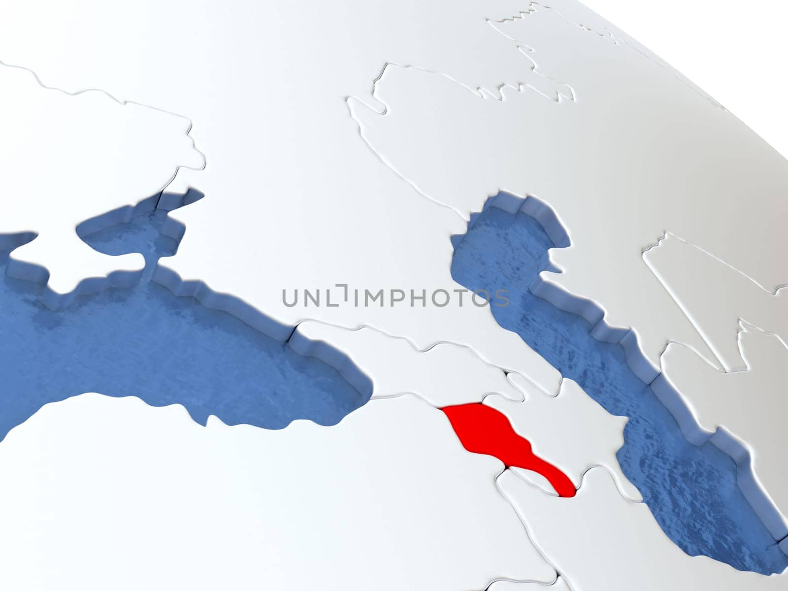 Map of Armenia on globe with metallic land and realistic water. 3D illustration