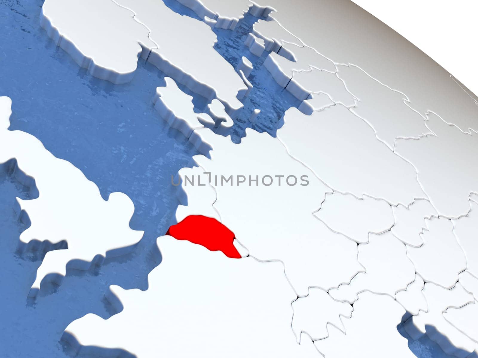 Map of Belgium on globe with metallic land and realistic water. 3D illustration