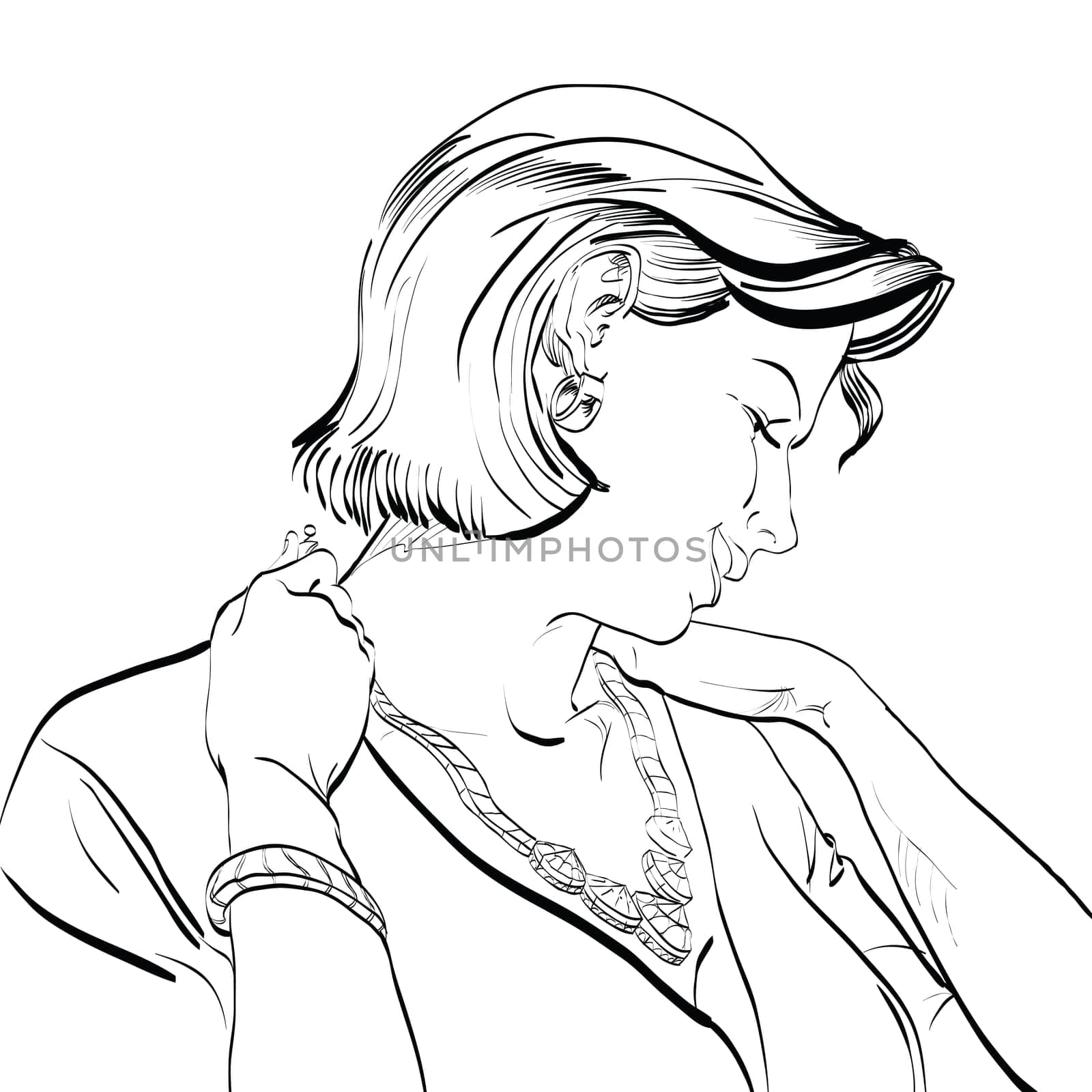 Portrait of a woman hands drawn vector illustration. Silhouette of a girl