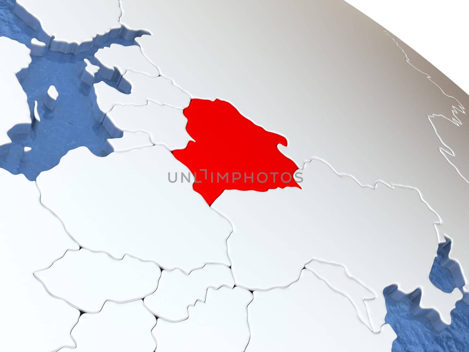 Map of Belarus on globe with metallic land and realistic water. 3D illustration