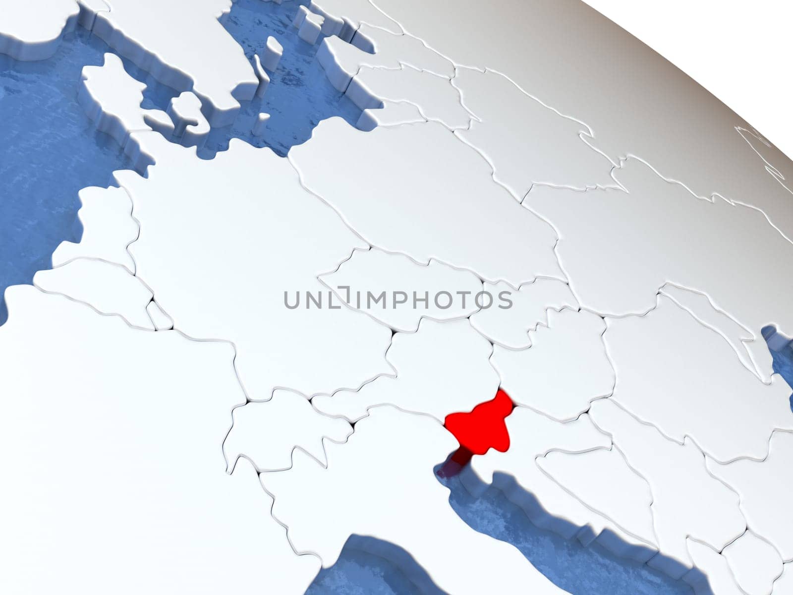 Map of Slovenia on globe with metallic land and realistic water. 3D illustration