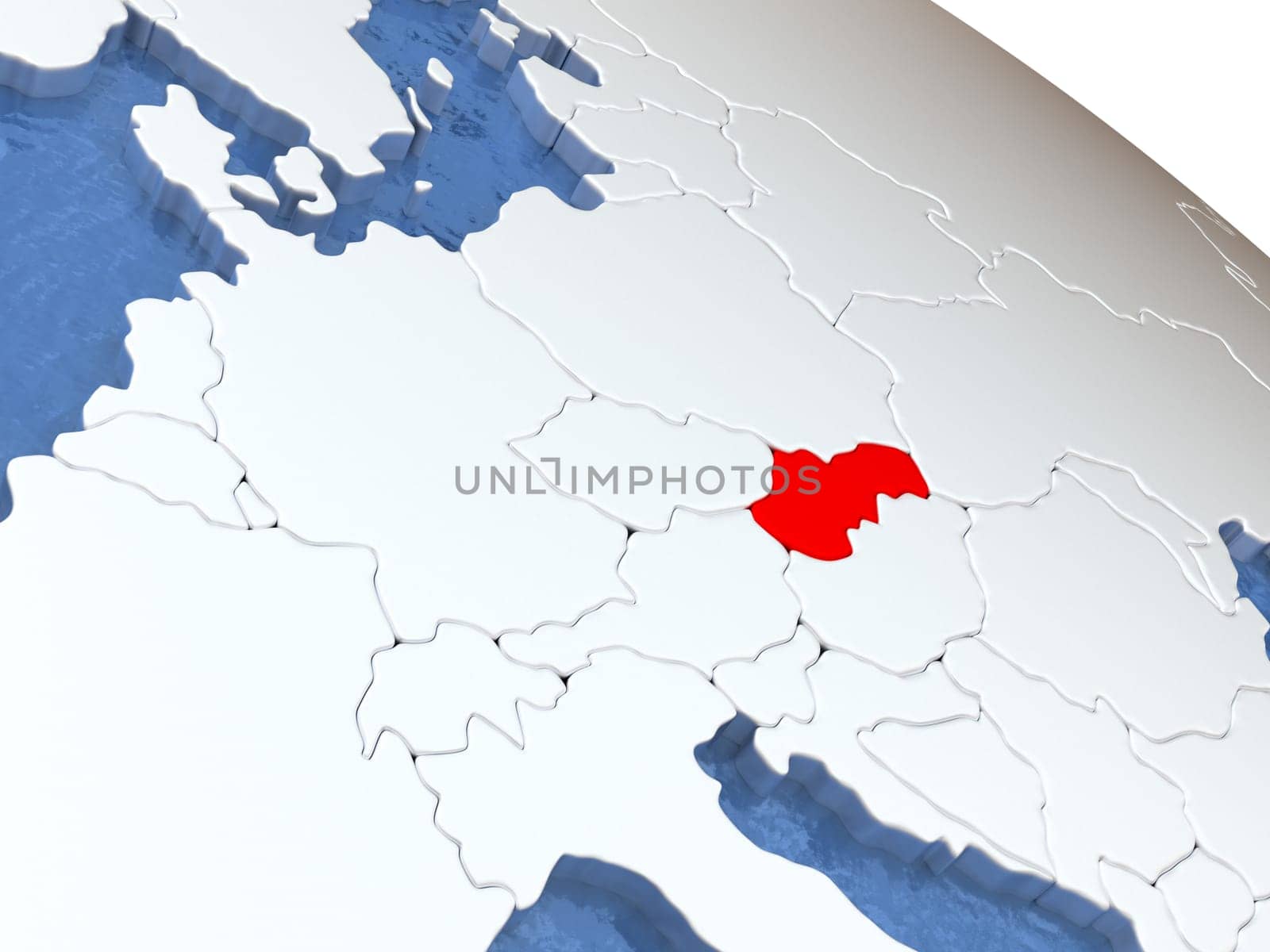 Map of Slovakia on globe with metallic land and realistic water. 3D illustration