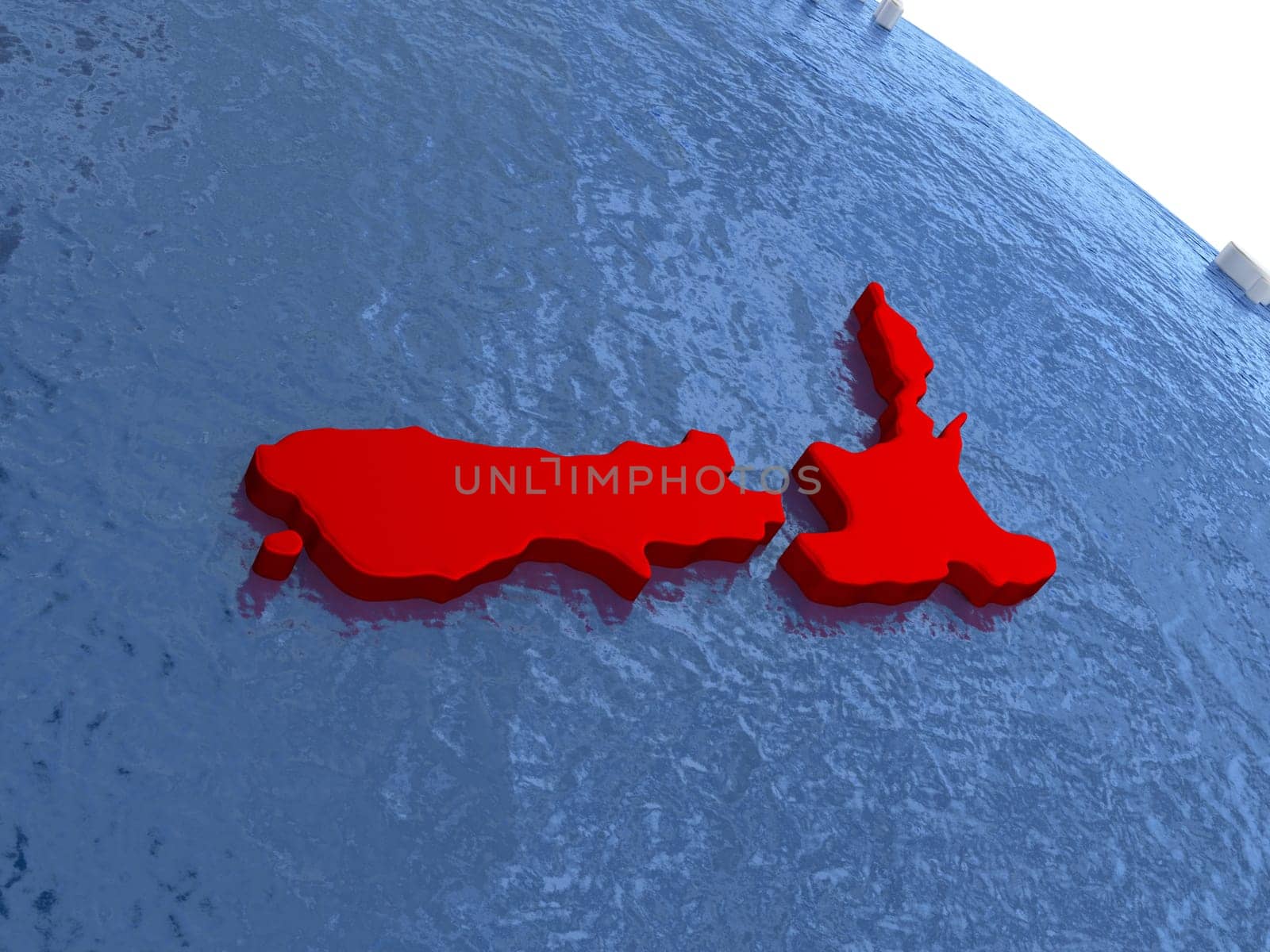 Map of New Zealand on globe with metallic land and realistic water. 3D illustration