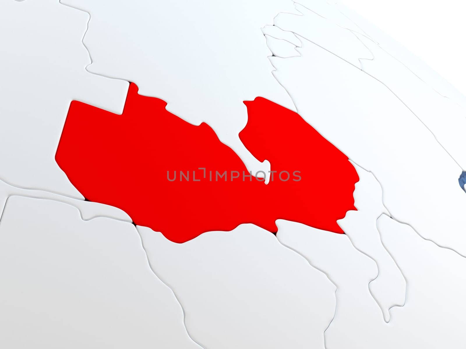 Map of Zambia on globe with metallic land and realistic water. 3D illustration