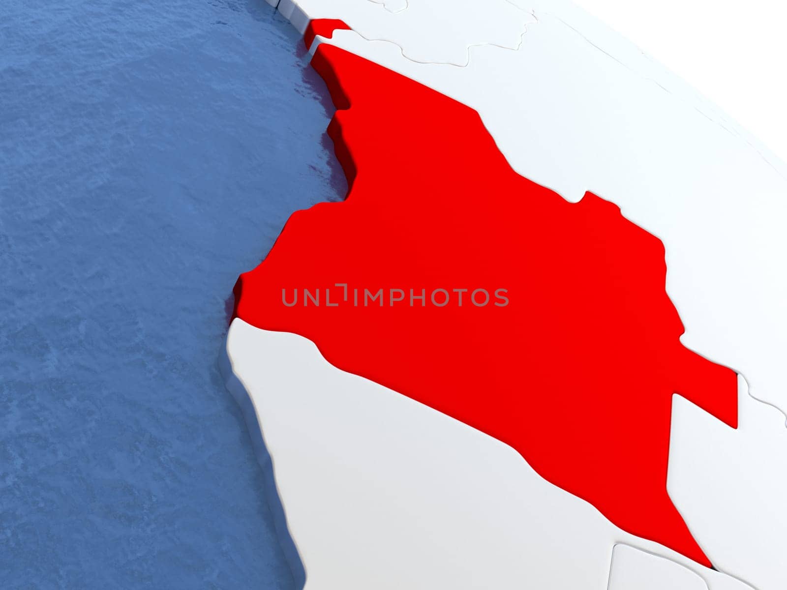 Map of Angola on globe with metallic land and realistic water. 3D illustration