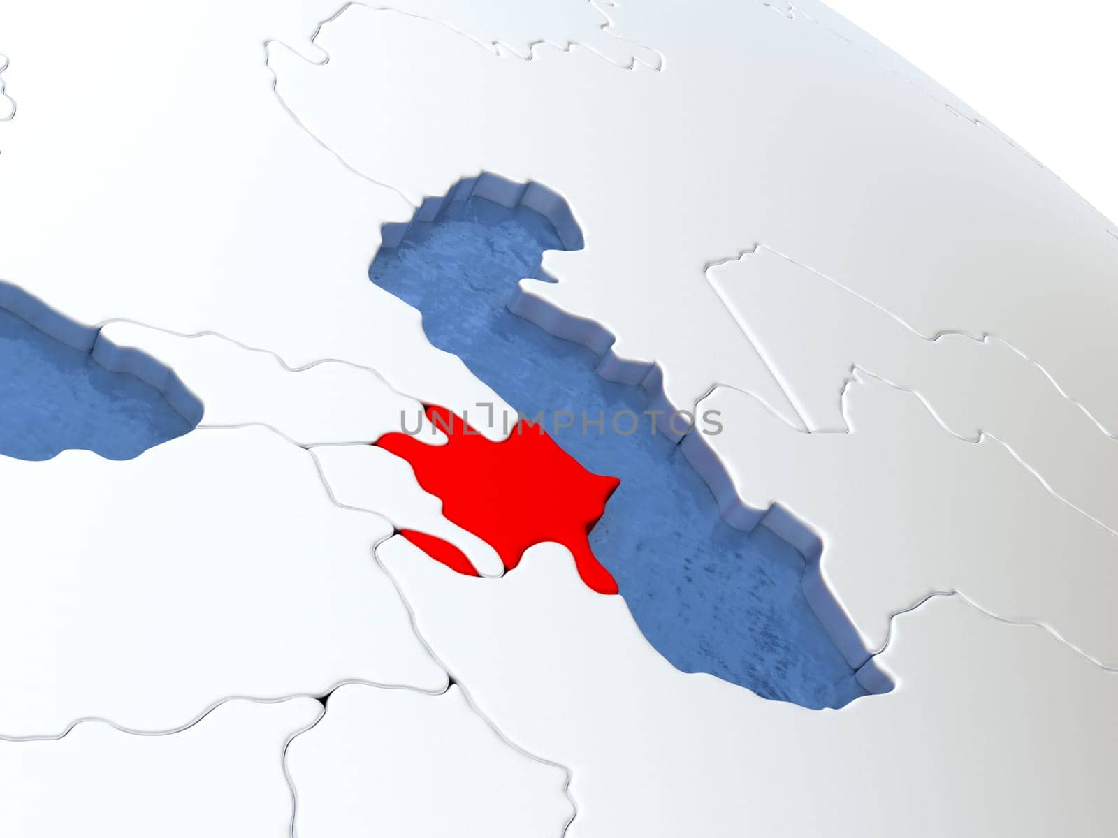 Map of Azerbaijan on globe with metallic land and realistic water. 3D illustration