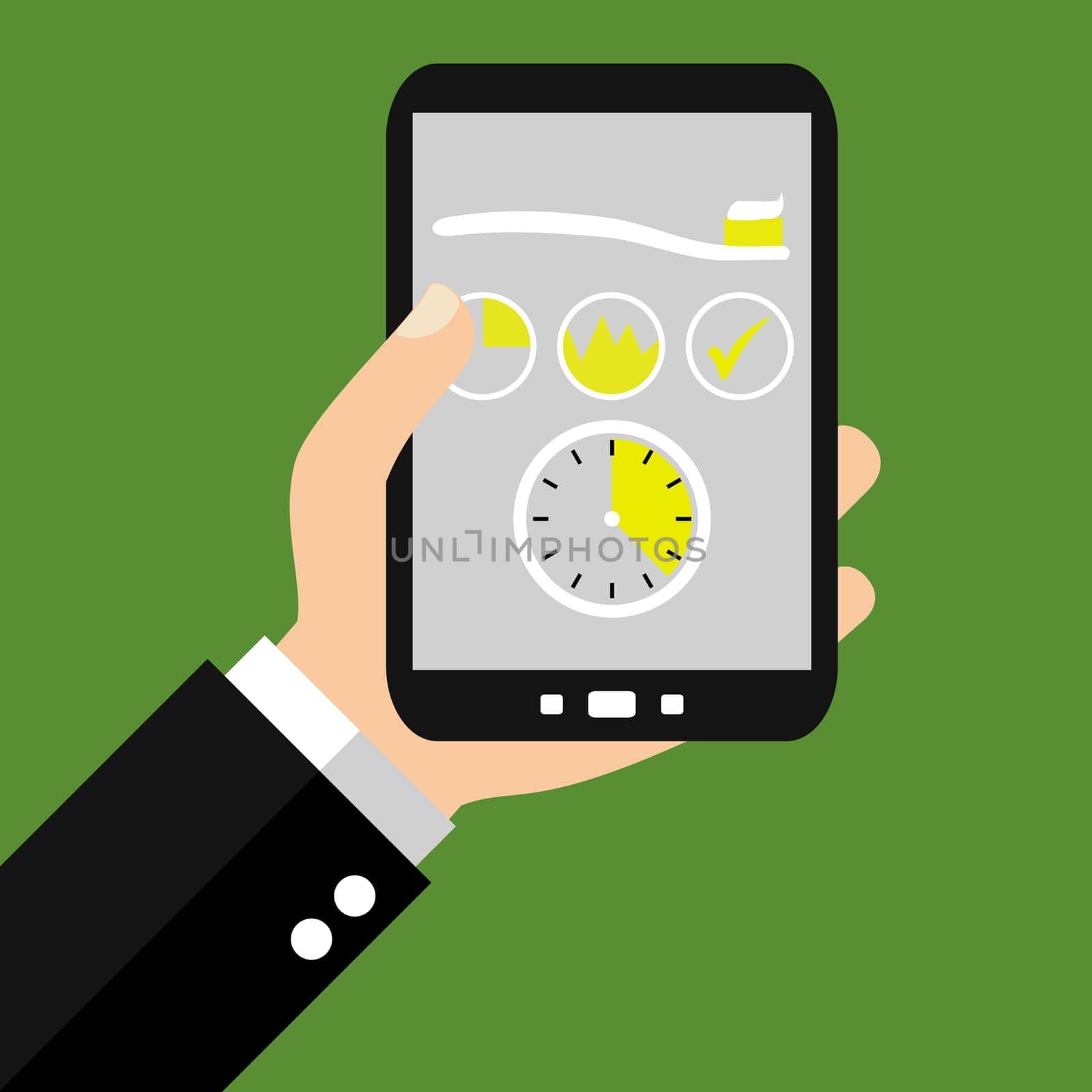 Hand with Smartphone: Information on Dental Care - Flat Design