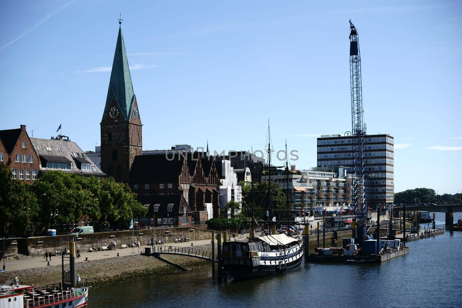 Bremen,Germany - August 30,2016: The Pannekoeken Schip Admiral Nelson,the replica of a frigate on the banks of the Weser on August 30,2016 in Bremen.