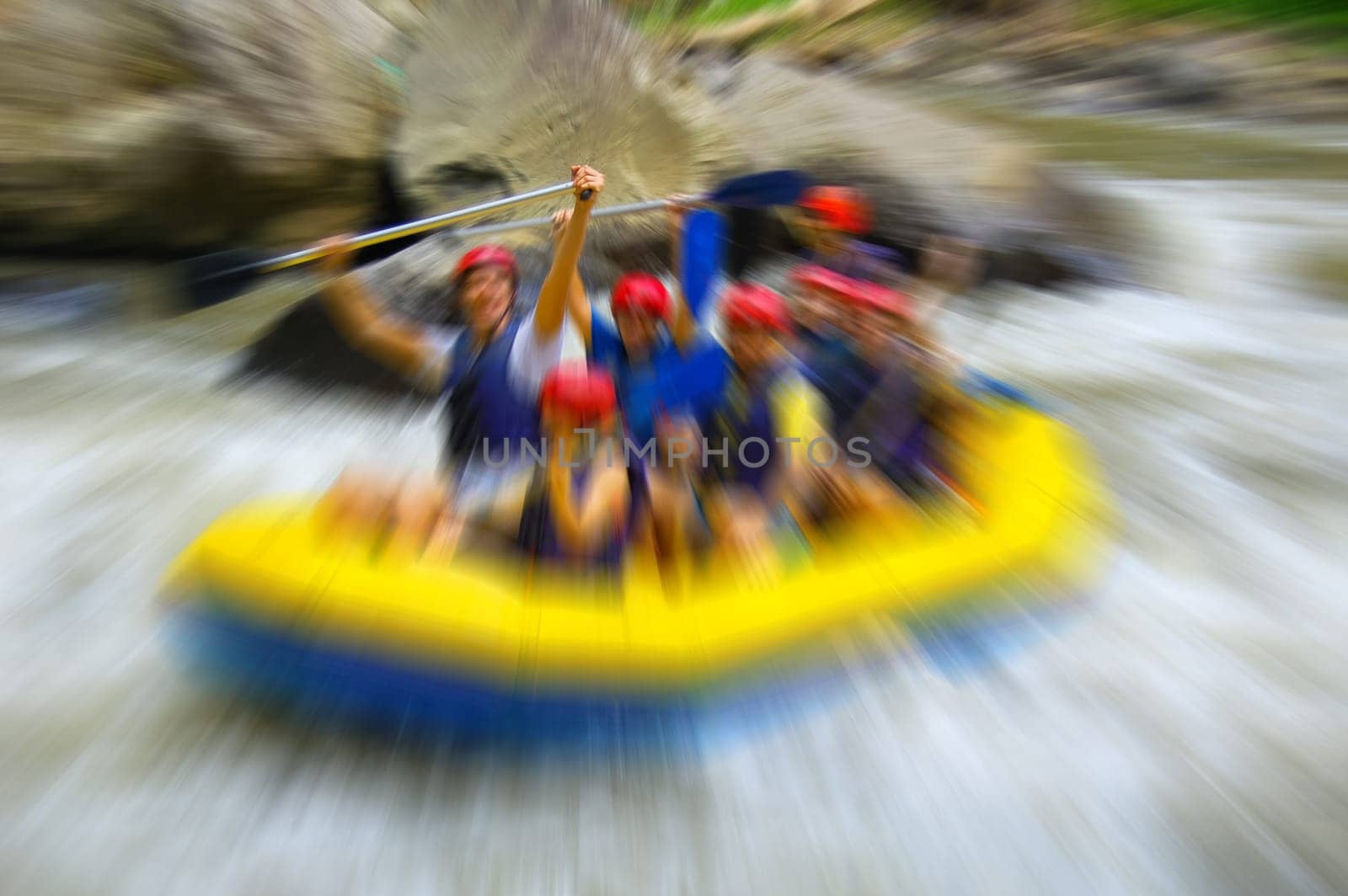 Rafting in the canyon on Balis mountain river Ayung at Indonesia, blurred in postproduction