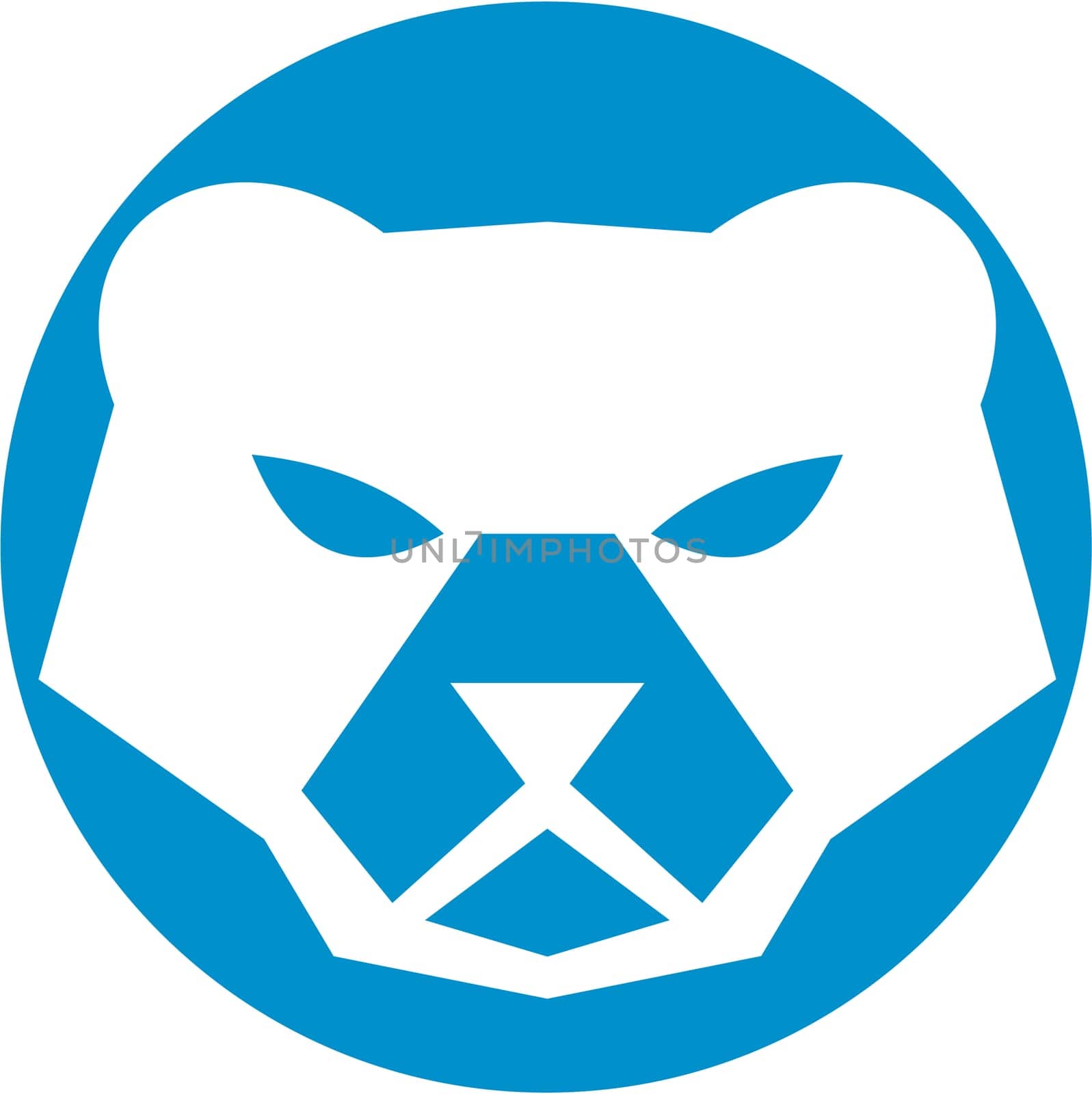 Illustration of a polar bear head viewed from front set inside circle on isolated background done in retro style.