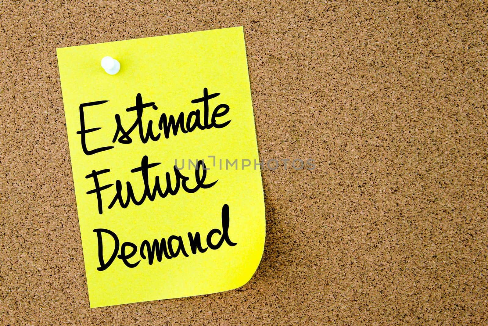 Estimate Future Demand text written on yellow paper note pinned on cork board with white thumbtack. Business concept image with copy space available