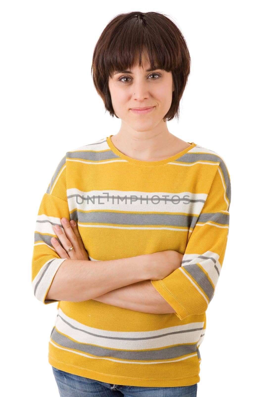 young casual beautiful woman, isolated in white