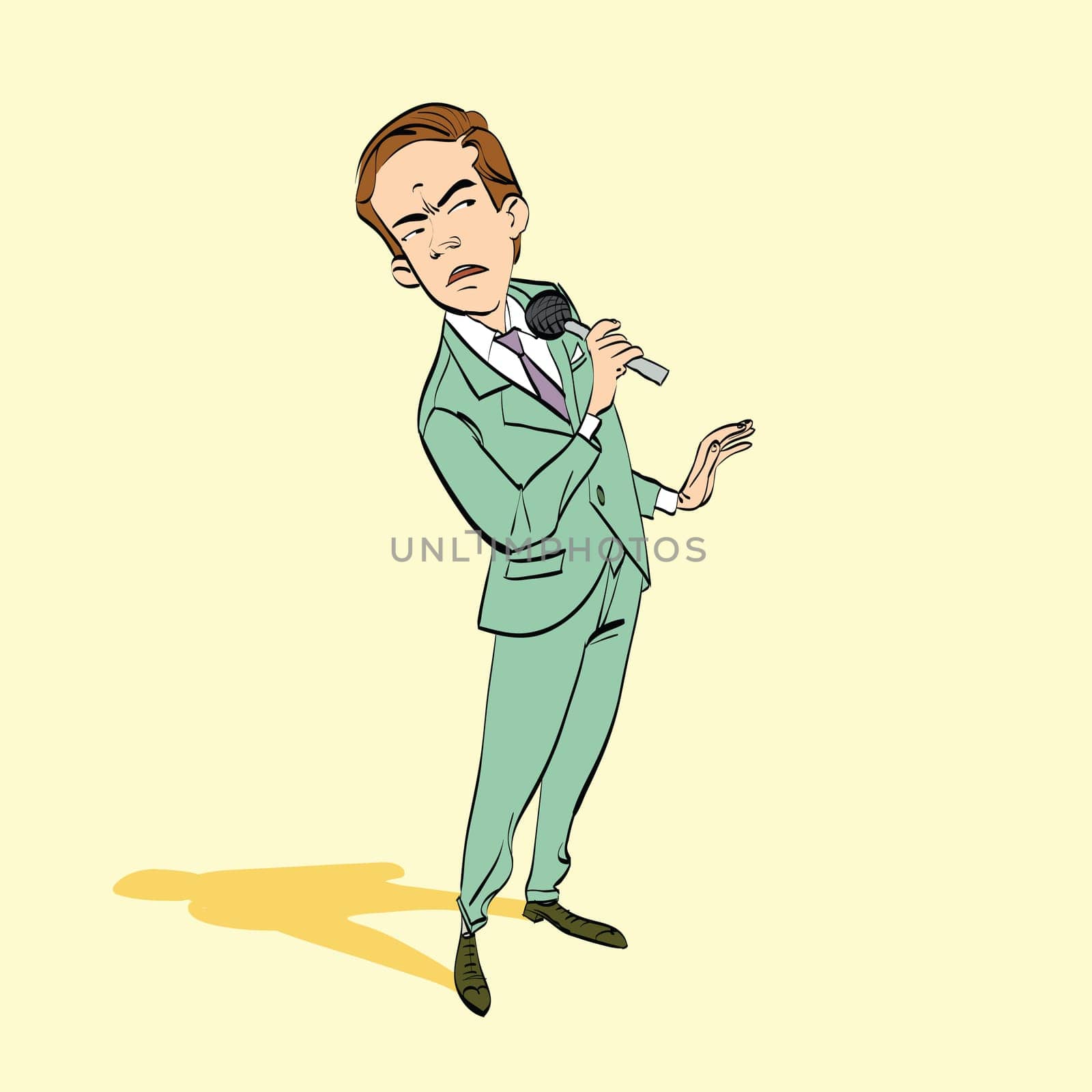 Disgusted journalist during the interview. hand drawn line art illustration