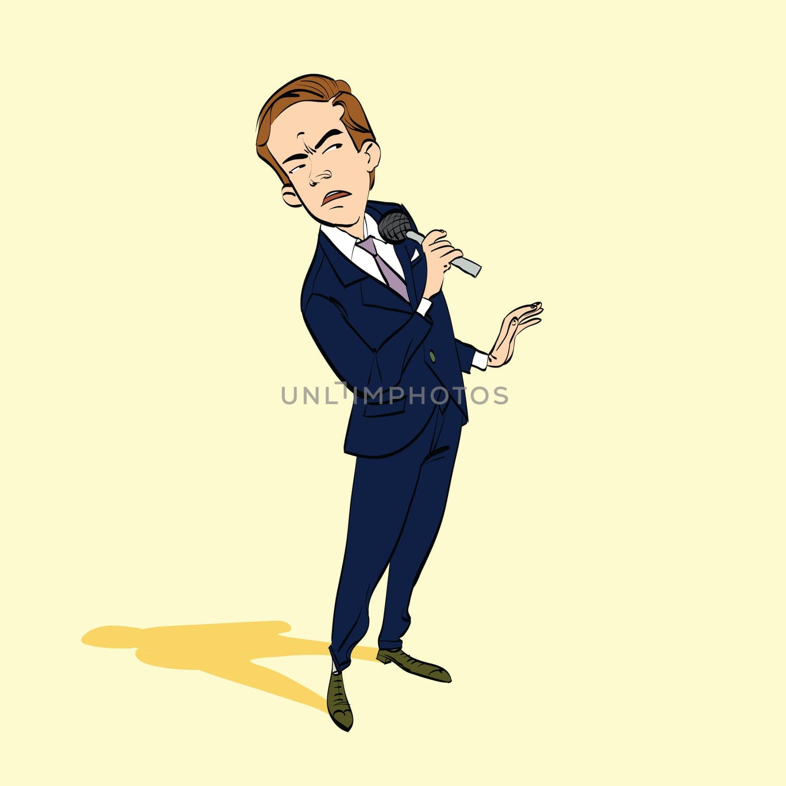 Disgusted journalist during the interview. hand drawn line art illustration