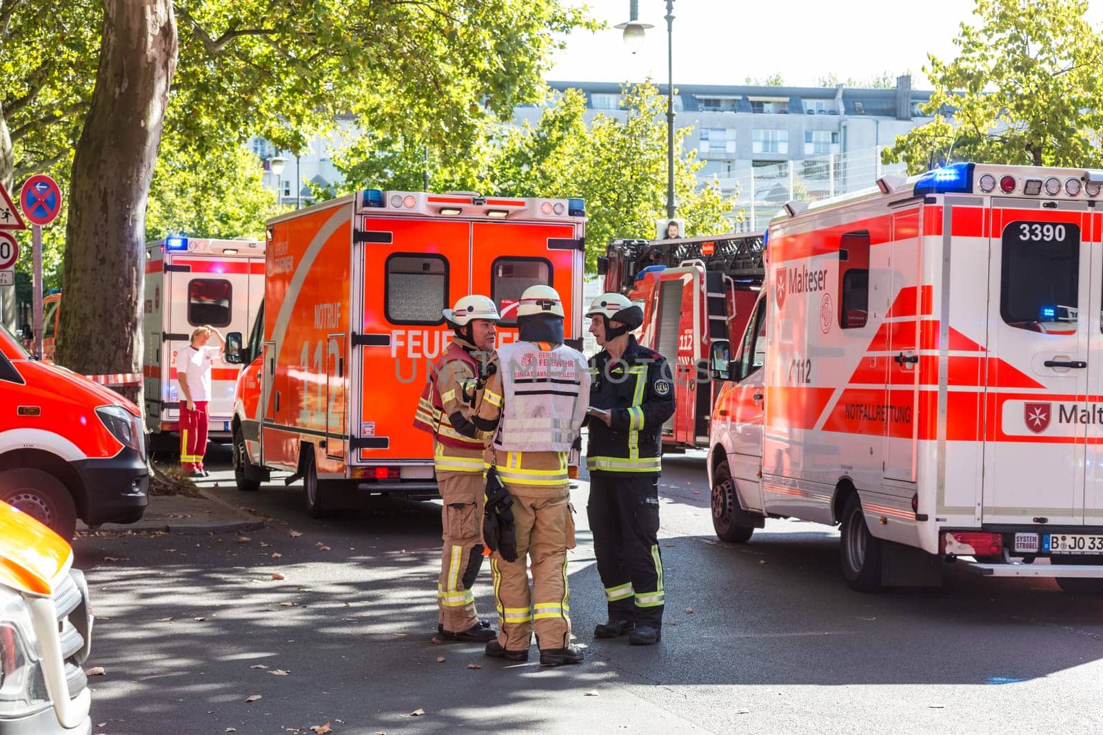 Gerlin, Germany - Chemistry accident in Kreuzberg school. 14 students had for respiratory irritation to the hospital because a vessel with formaldehyde had broken September 19: on 19th of September ,2016 in Berlin, Germany.