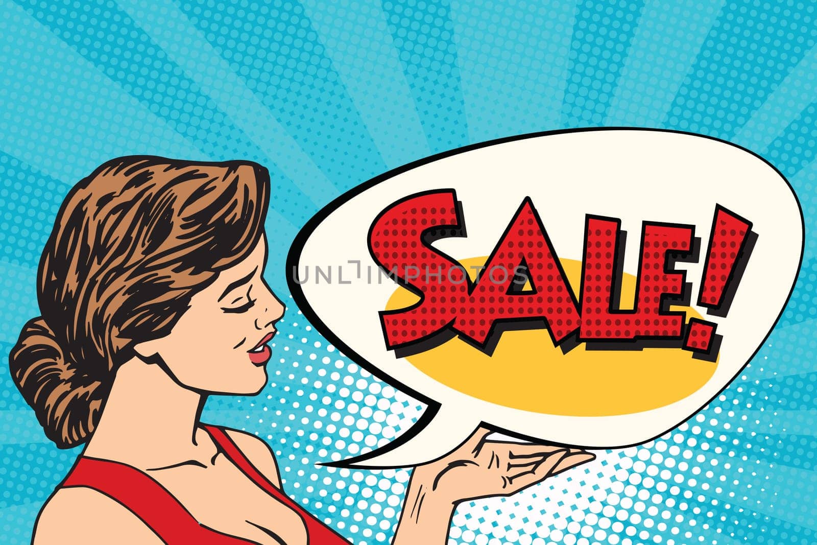 Pop art girl and sales, retro vector illustration