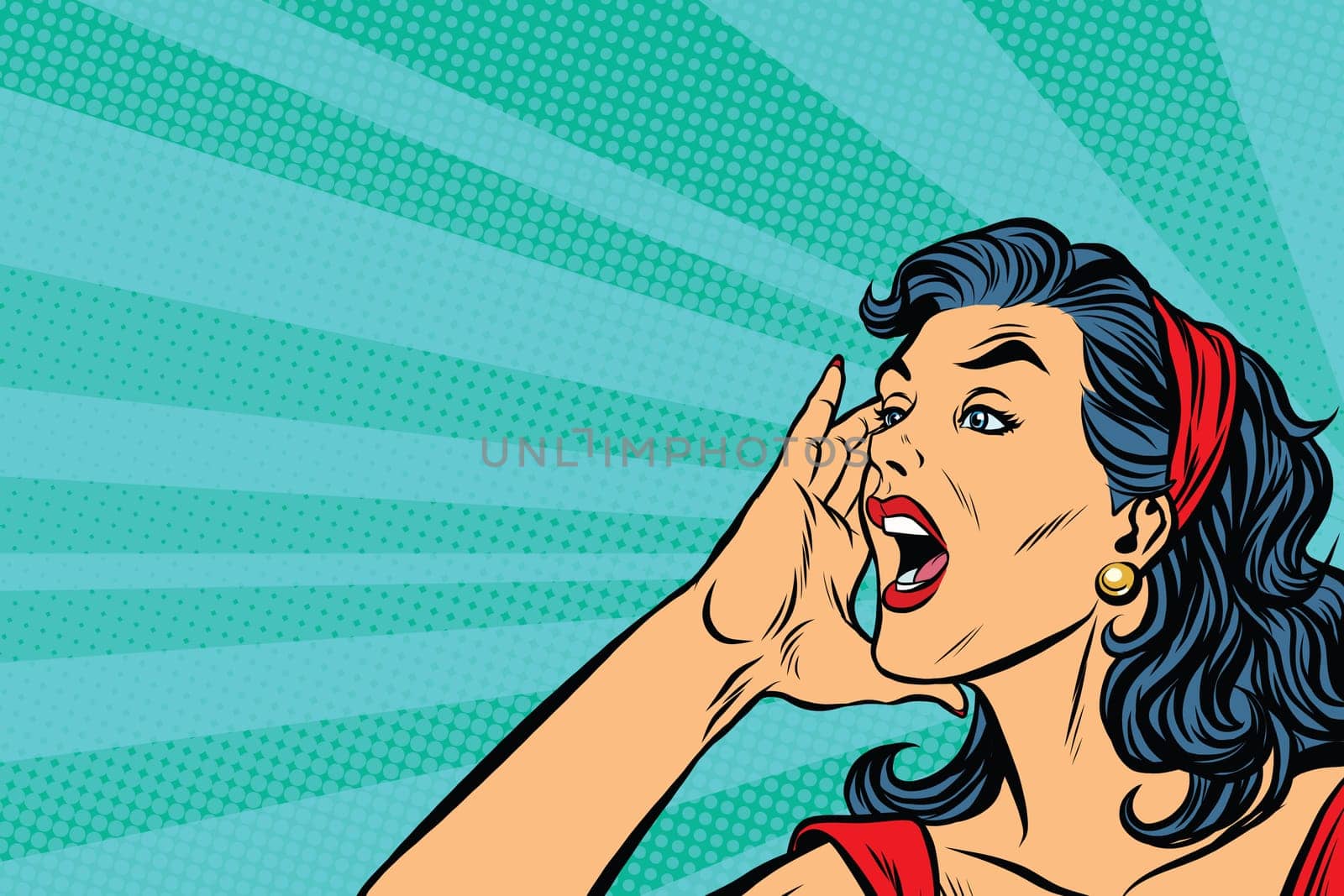 Pop art retro girl screams, vector illustration. Herald news