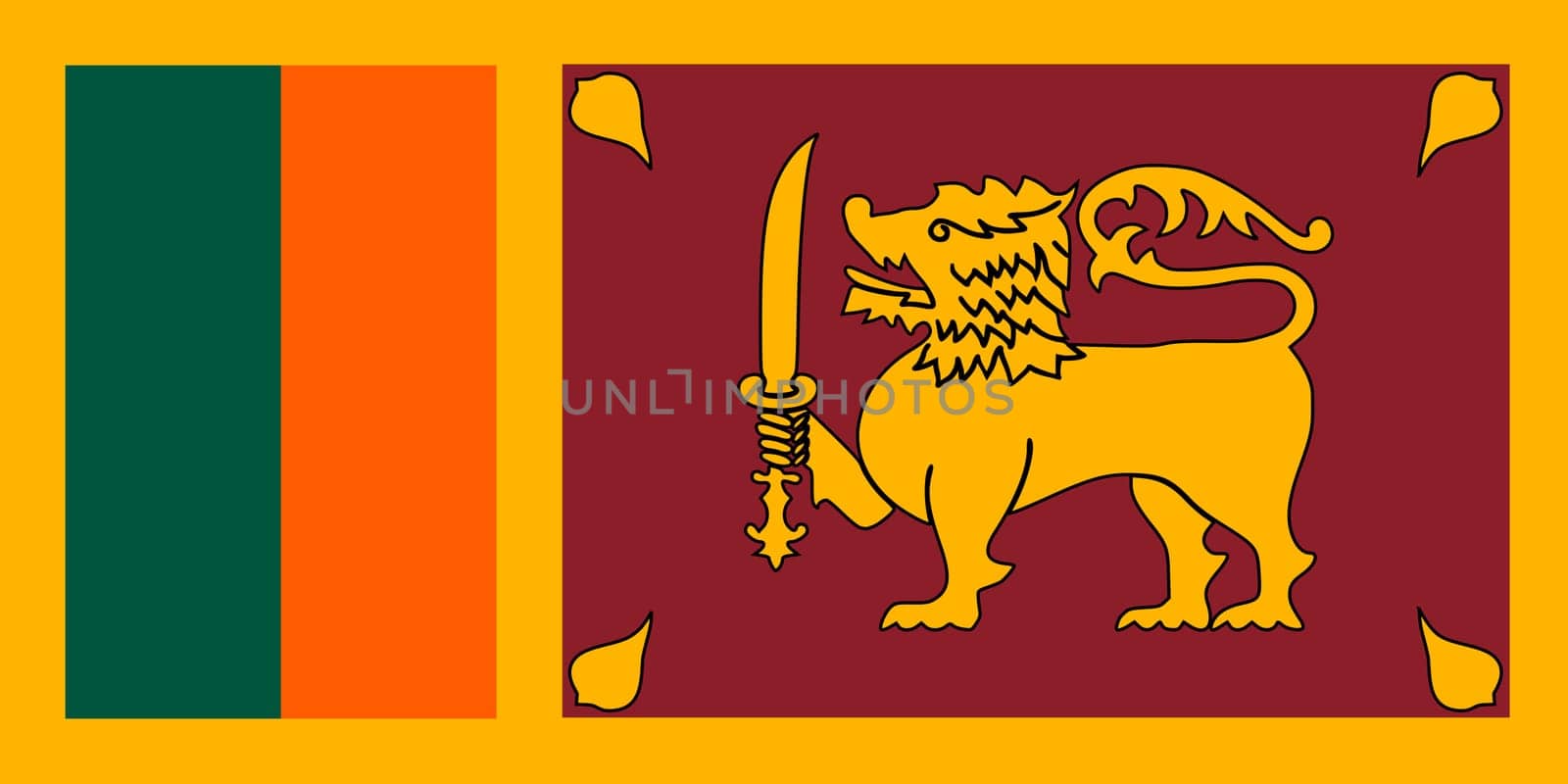 Sri Lankan national official flag. Patriotic symbol, banner, element, background. Accurate dimensions. Flag of Sri Lanka in correct size and colors, vector illustration