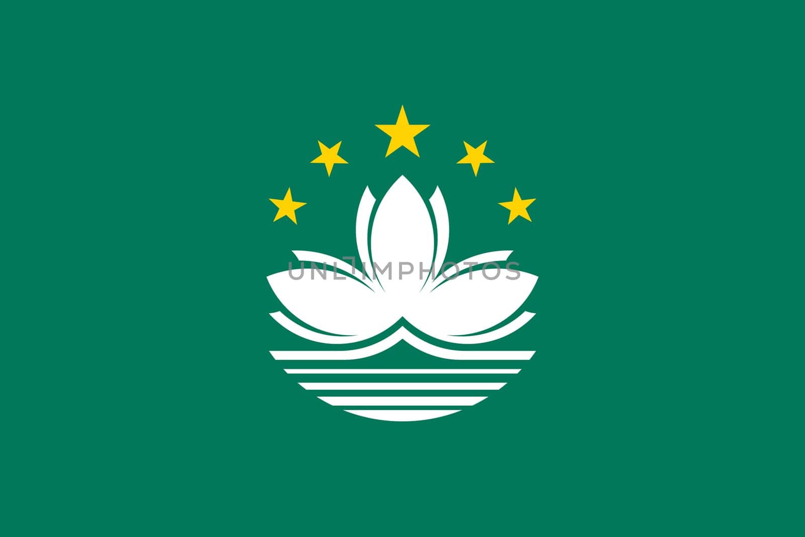 Macanese official flag. Patriotic chinese symbol, banner, element, background. Macau is special region of PRC. Flag of Macau in correct size and colors, vector illustration