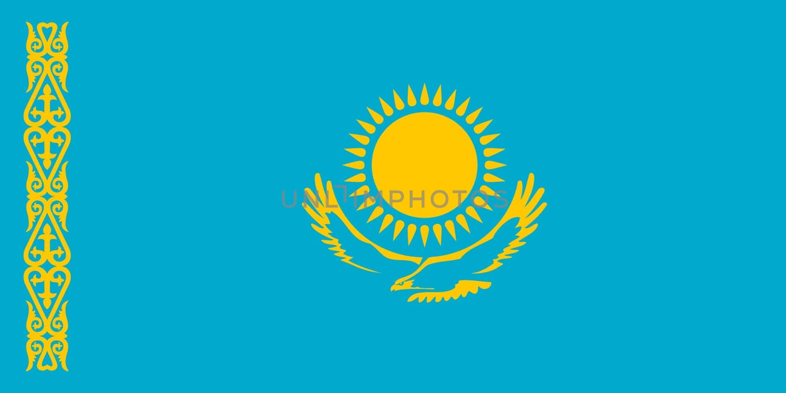 Kazakhstani national official flag. Patriotic symbol, banner, element, background. Accurate dimensions. Flag of Kazakhstan in correct size and colors, vector illustration