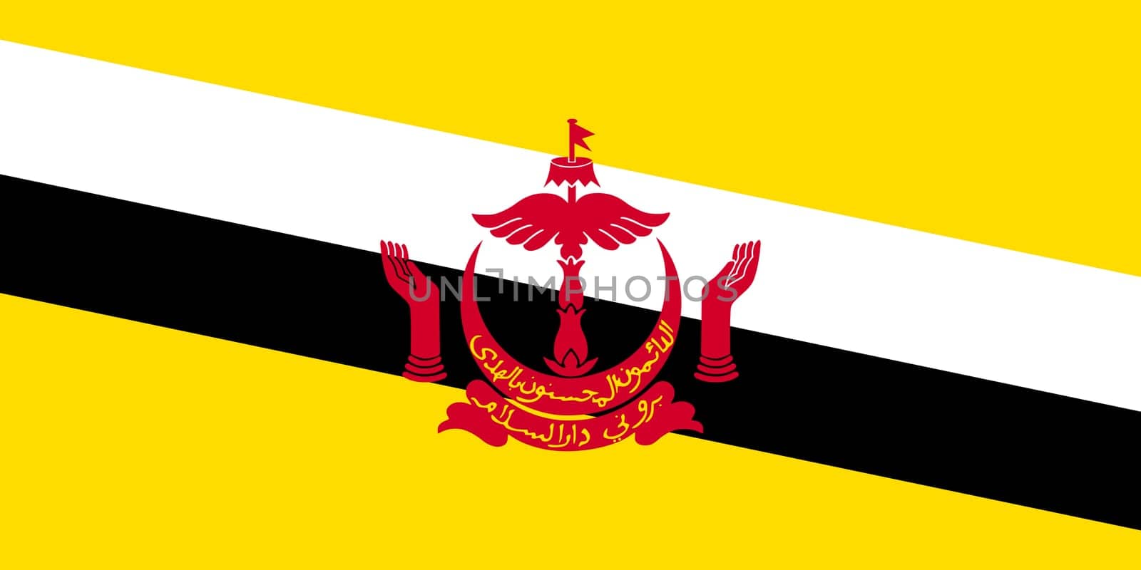 Bruneian national official flag. Patriotic symbol, banner, element, background. Accurate dimensions. Correct size, colors. Flag of Brunei in correct size and colors, vector illustration