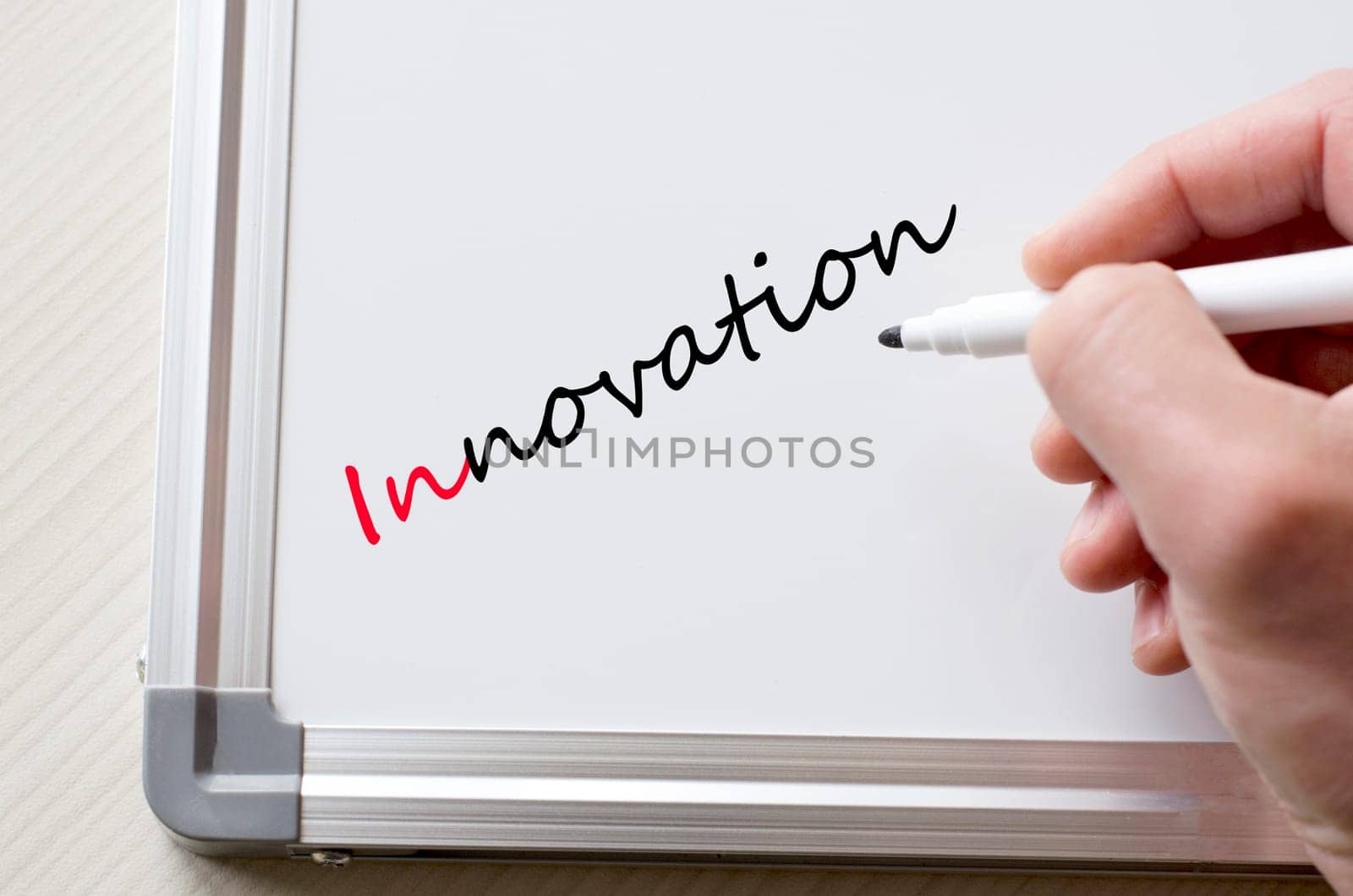 Human hand writing innovation on whiteboard