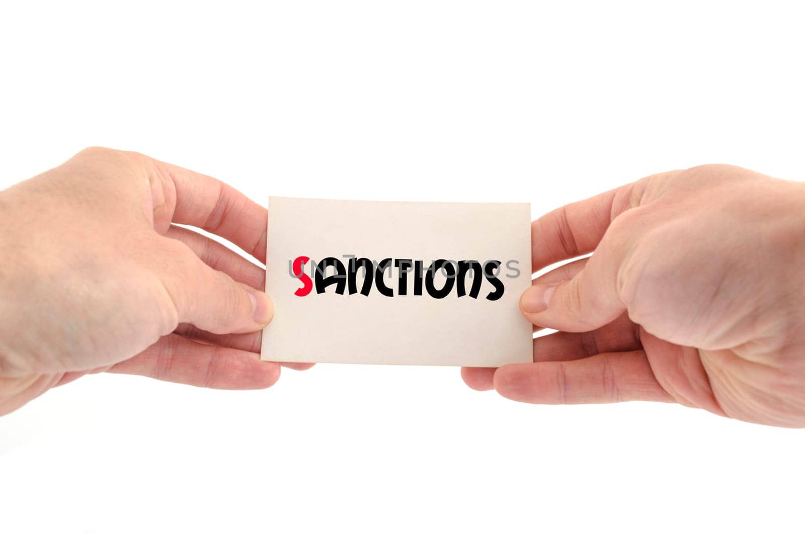 Sanctions text concept isolated over white background