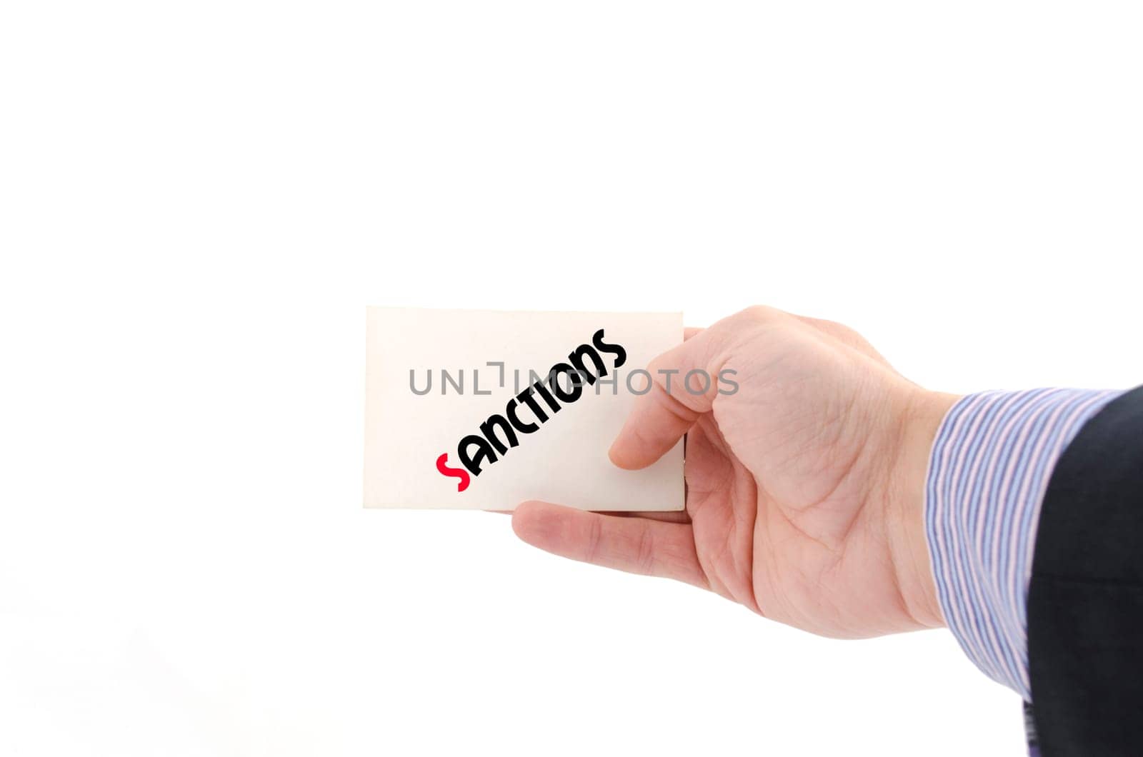 Sanctions text concept isolated over white background