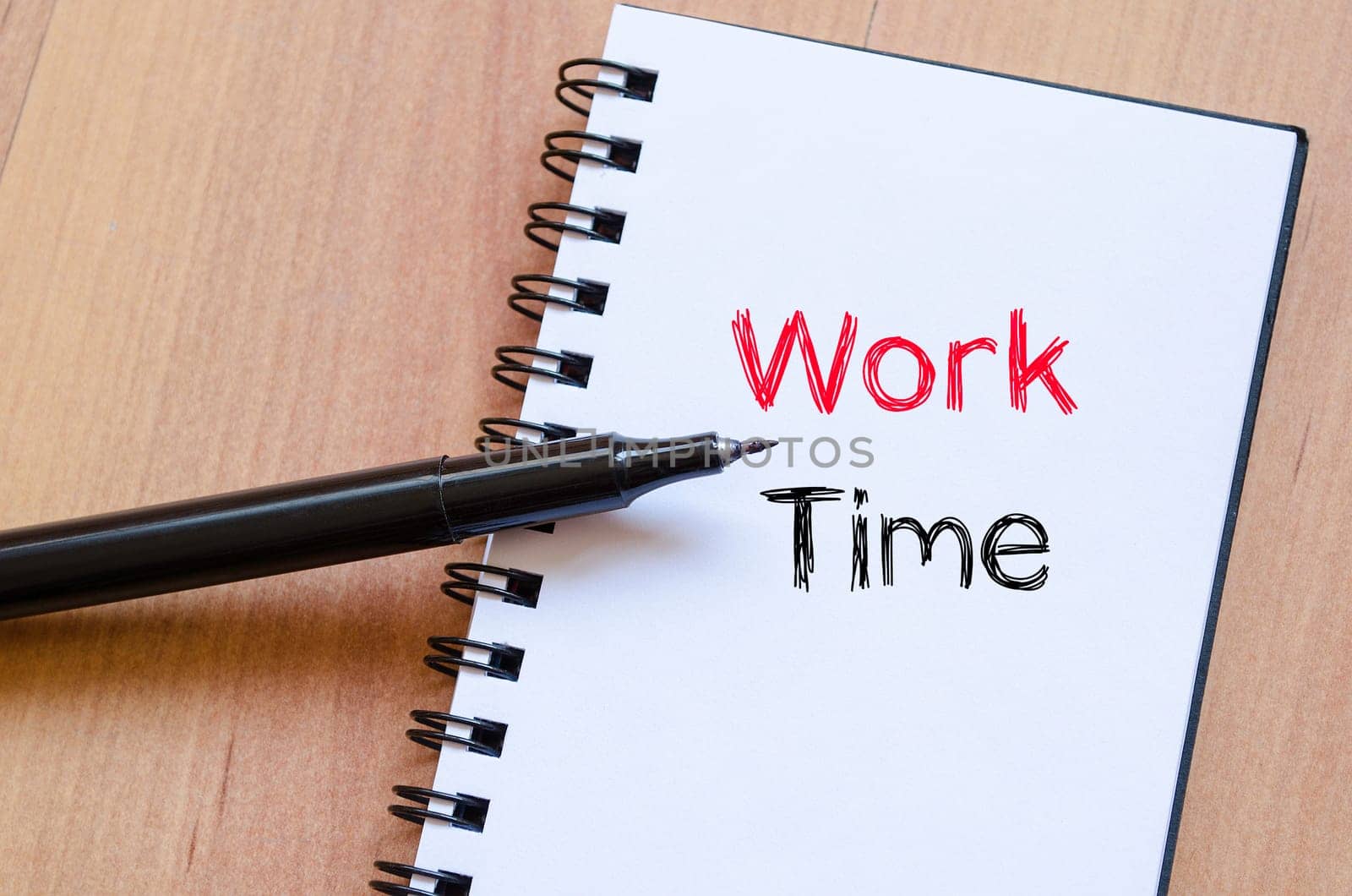 Work time text concept write on notebook