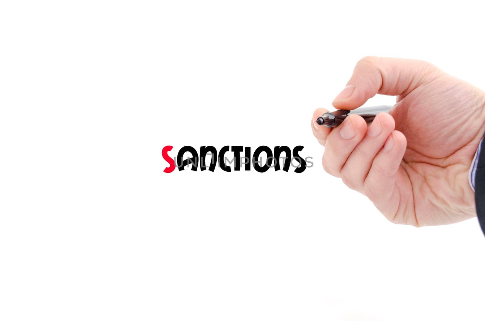 Sanctions text concept isolated over white background