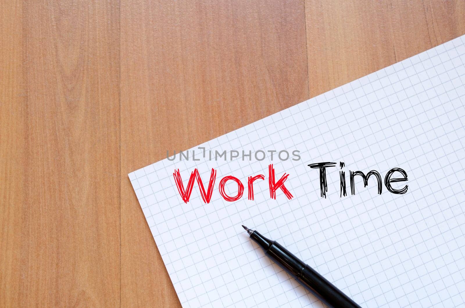 Work time text concept write on notebook