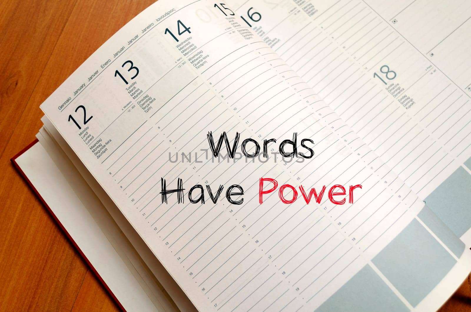 Words have power text concept write on notebook